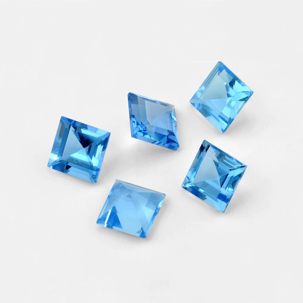 10pcs A Lot Facted Square 4x4mm Real Natural Swiss Blue Topaz Step Cut Baguette Eye Clean Loose Gemstone For Jewelry Making