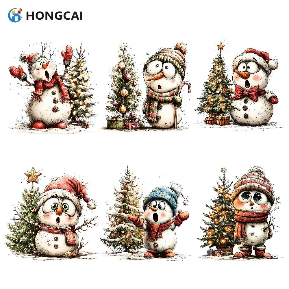 Pegatinas con patrón de vinilo de transferencia térmica para árbol de Navidad, muñeco de nieve sorpresa divertido, colores vibrantes, fáciles de usar, impresión de ropa, 6 piezas