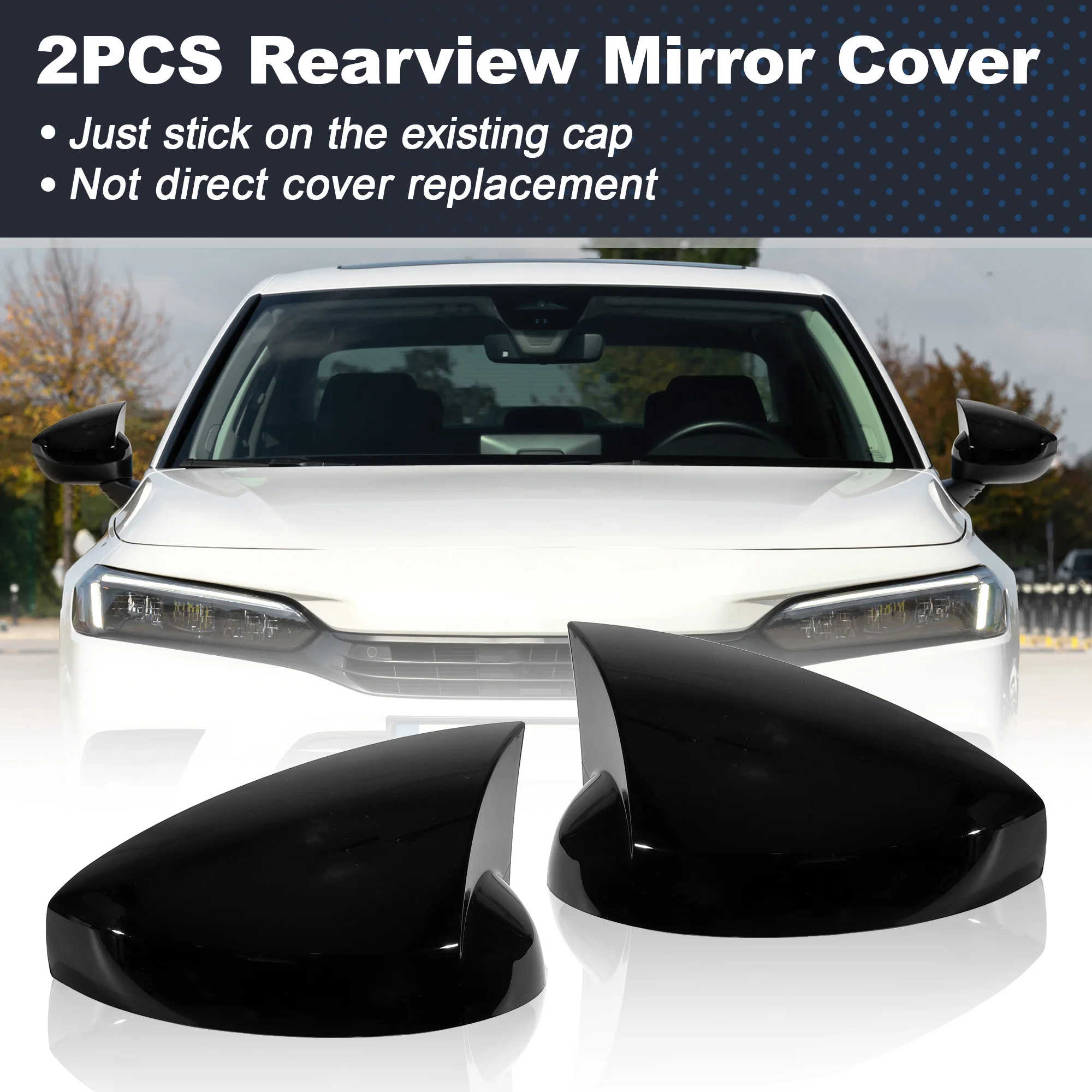 

UXCELL 2PCS Left & Right Side Ox Horn Wing Mirror Cover for Honda Civic 11th 2022-2025