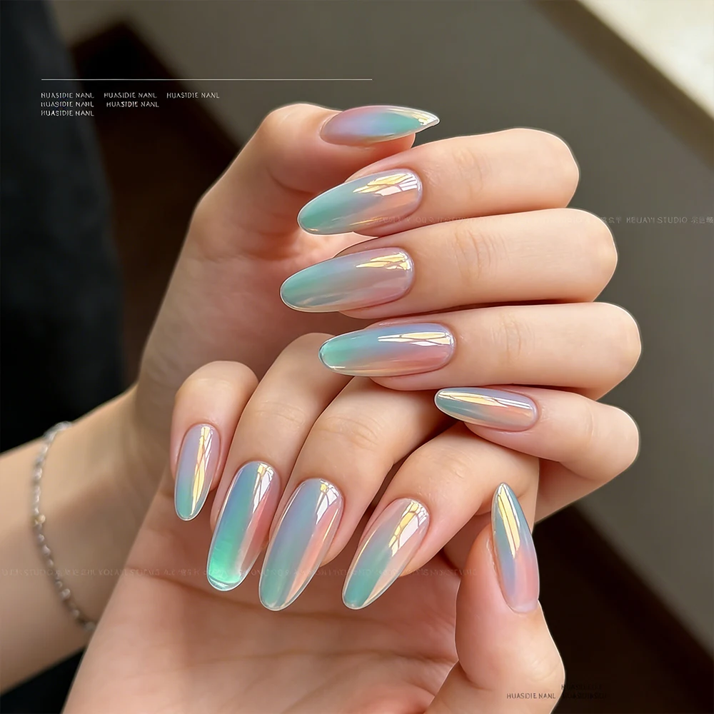 1-Jar Spring Aurora Moonlight Green Mint Nail Rubbing Powder High-Gloss Mirror Cat Eye Rubbing Dust Color-Changing Green Powder