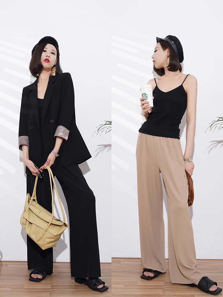 

Брюки женские прямые с высокой талией, драпированные, ультратонкие, без утяжки, облегающие, широкие, повседневные, для осени 2024