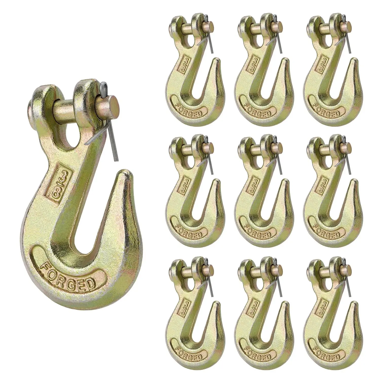 

3/8" Clevis Grab Hooks, Grade 70 Forged Steel Tow Hook, 6600 lbs WLL for Truck Trailer Chain Transport (10 Pack)
