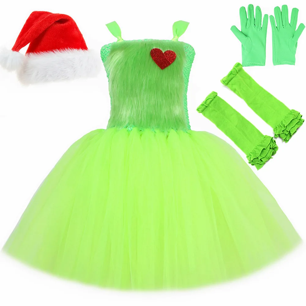 Movie Green Hair Cosplay Costume Sets Cute Dresses Uniform for Kids Outfit Halloween Carnival Party Monster Clothes Roleplay