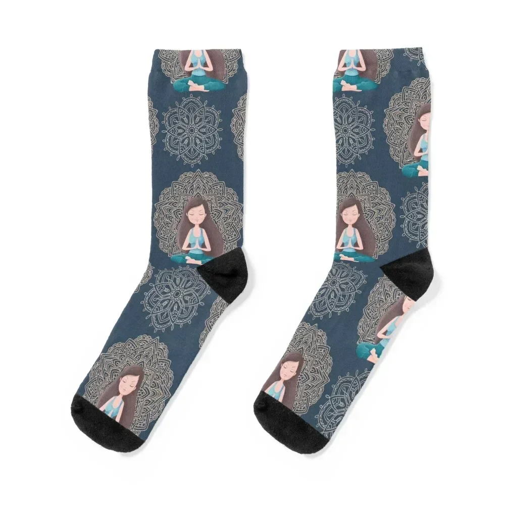 

Yoga Pose Girl & Mandala Pattern Socks Christmas colored heated Socks Male Women's