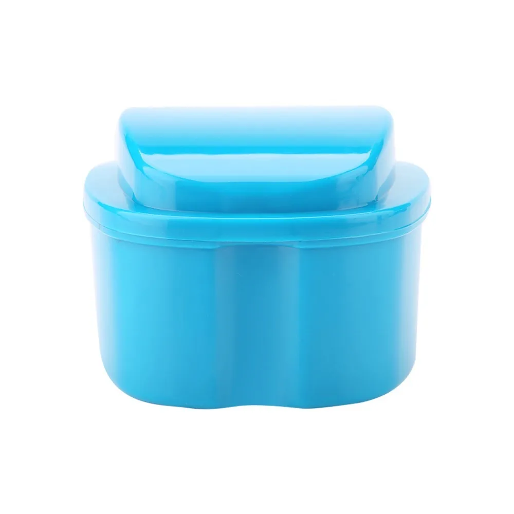 With Filter Screen False Teeth Storage Box Light Blue Cleaning Container Denture Bath Box Dental Appliance Oral Hygiene
