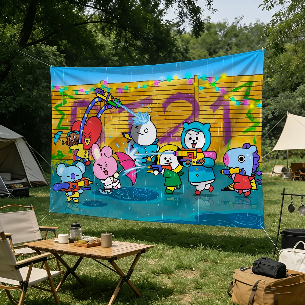 Cartoon-Flagge für Wohnzimmer, Zuhause, Wohnheim, Dekoration, Wand, Outdoor, Camping, Party, B-BT21S-S, niedliches Banner, Geschenke – Detail 5