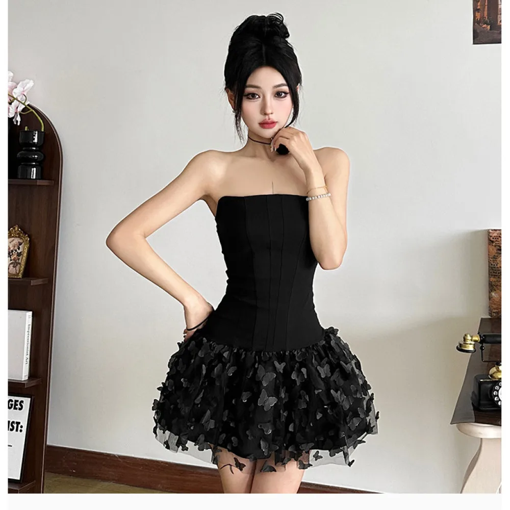 SylCue Y2K Mini robe sans manches en forme de taille sans bretelles dos nu couleur unie Sexy élégant décontracté été 2025 mode nouvelles femmes