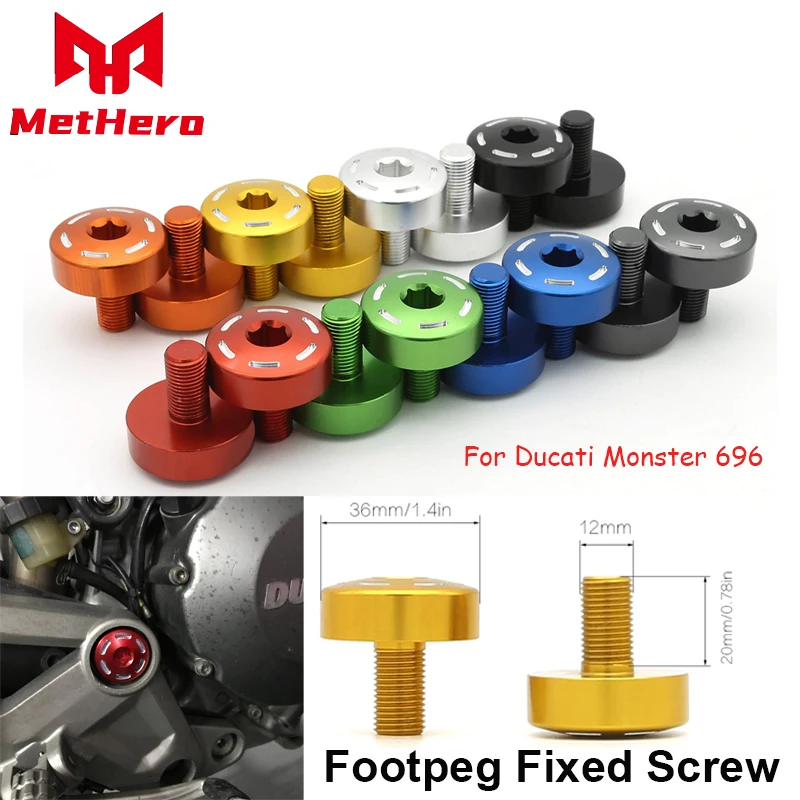 

Фиксированный винт подножки MetHero для Ducati Monster 696, алюминиевый винт с ЧПУ для мотоциклетной рамы, болты с задним отверстием, заглушка M12 x 1,25 мм