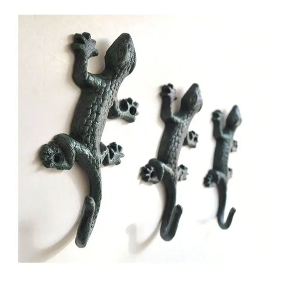 Wrought Iron Gecko Wall Hook, Black Decorative Key Holder, Wall Mounted Coat Rack, Wall Decor, Heavy Duty, Storage Organization