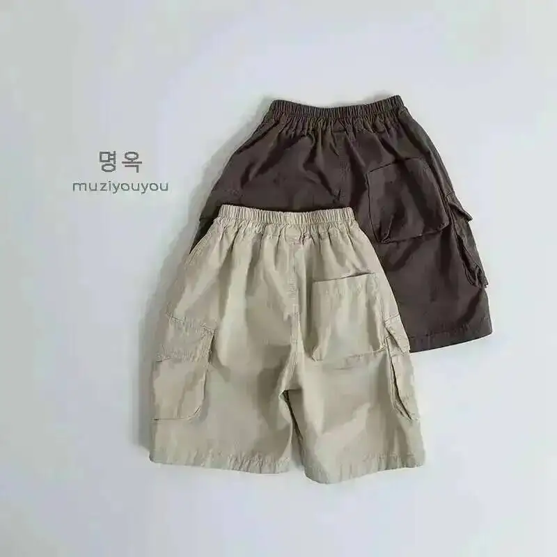 Frühling Sommer Kinder Shorts 1-8Y Jungen Baumwolle Taschen Feste Kurze Hosen Hosen Koreanische Kleinkind Tragen Für Kinder Klei – Detail 3