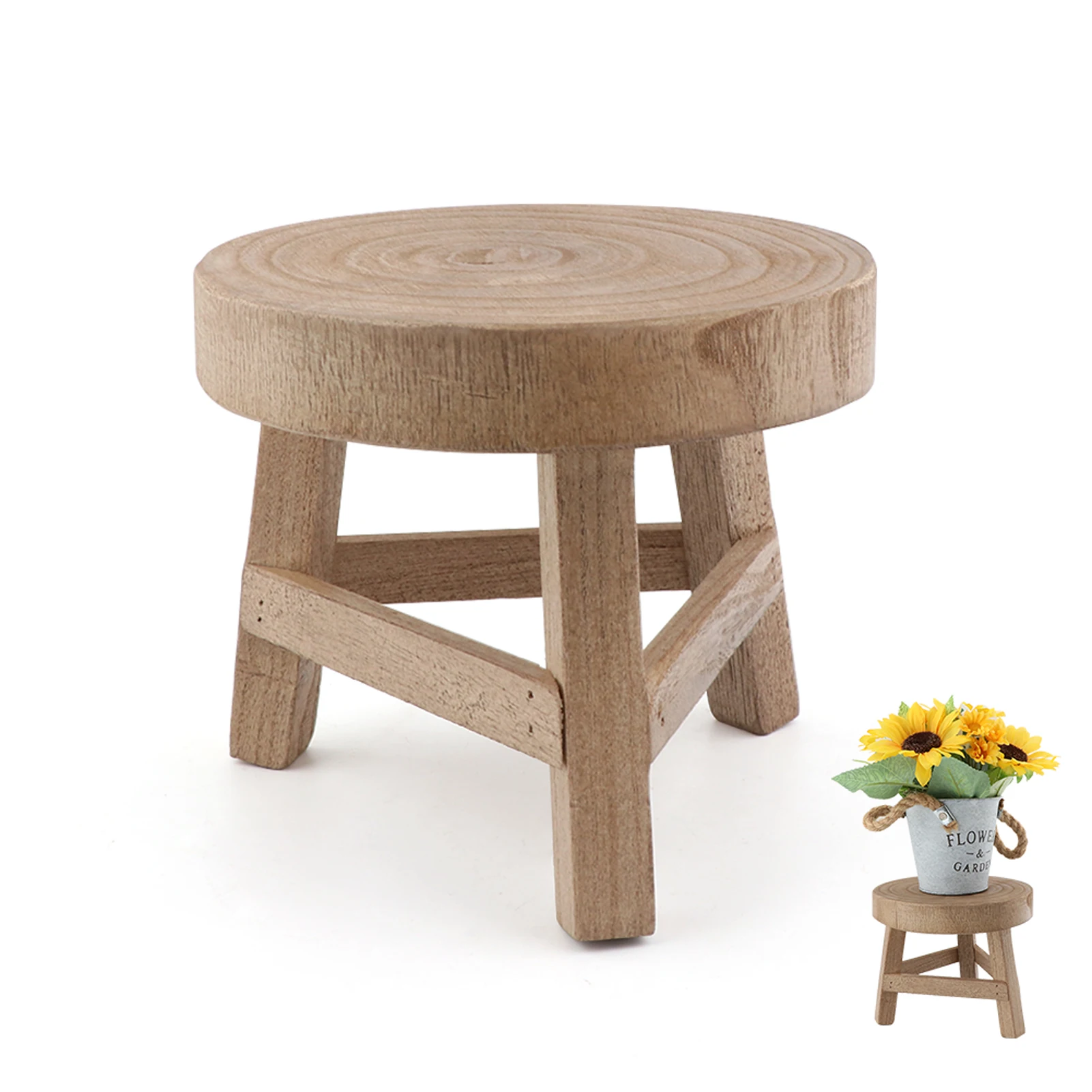 Indoor High Stool For Lounge Wooden Display Round Modern Bonsai Entryway Floor Plants Stand Durable Home Decor Outdoor