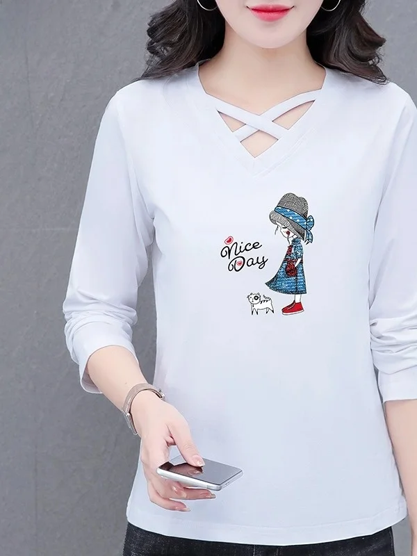 TUCANO 여성용 순면 스포츠 티셔츠 V넥 긴팔 편안하고 부드러운 패셔너블 다용도 베이스 레이어 탑