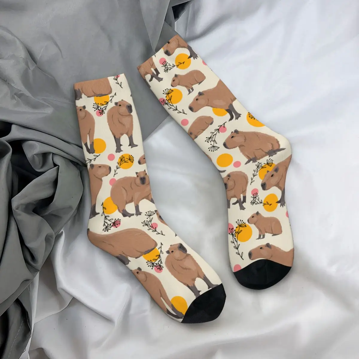 Cool Capybara Cartoon Skateboard Socks Polyester Long Socks for Unisex Sweat Absorbing