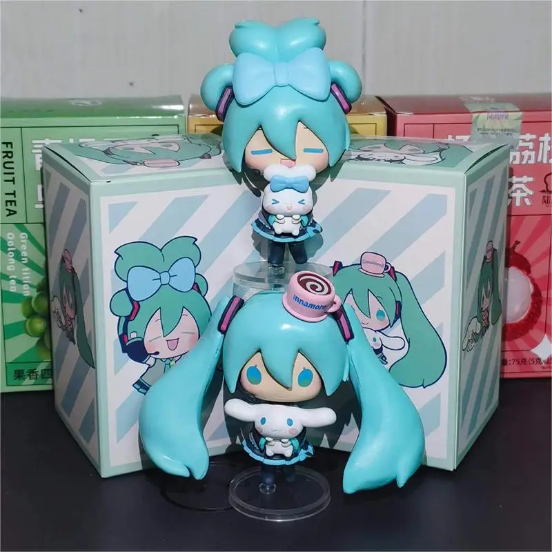 10CM Anime Hatsune Miku X Cinnamoroll Figure Q version Peripheral Collectible Models Decorative Decorations Children Kawaii Gift