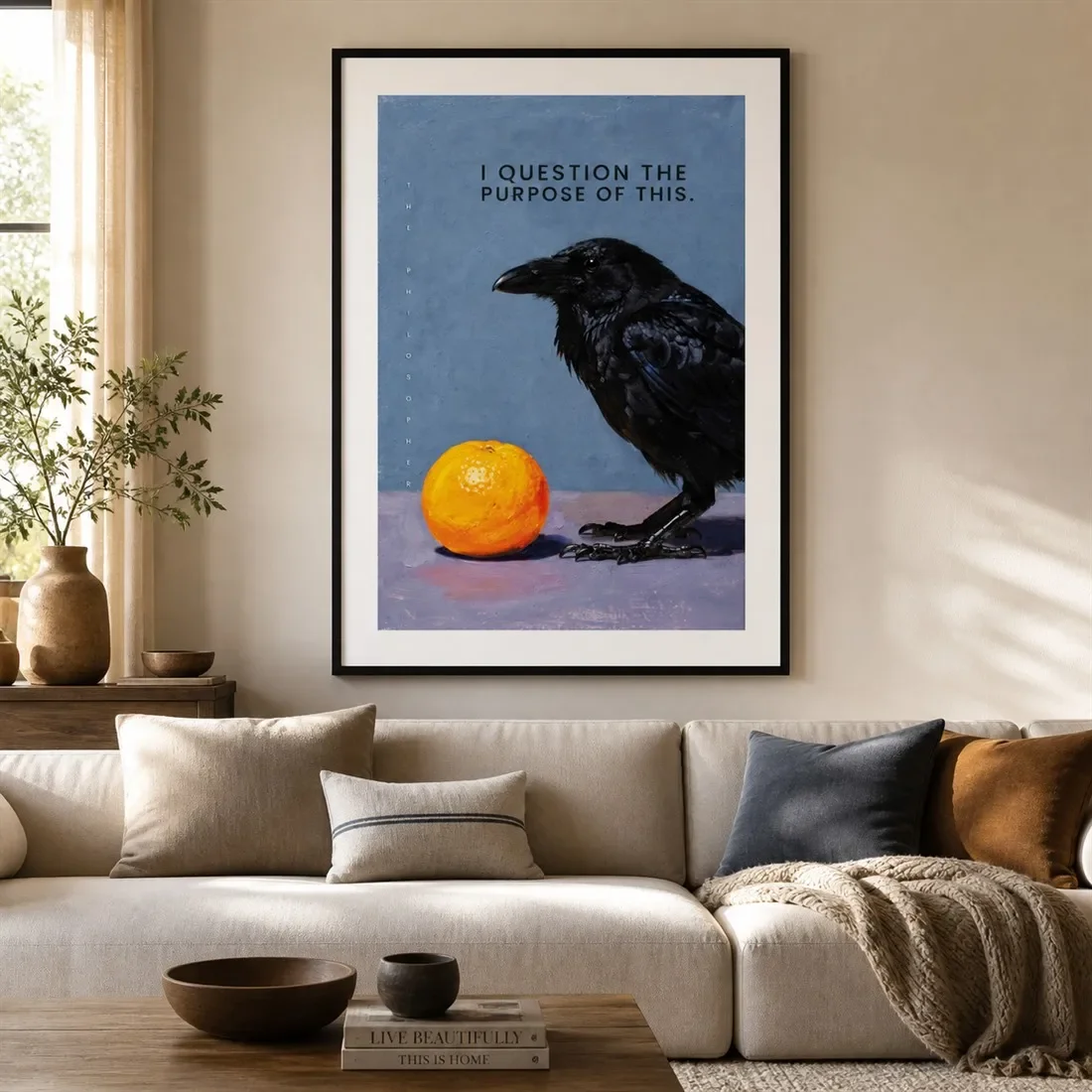 1pc frameless Canvas Painting Crow The Philosopher Poster,Canvas Wall Print,Modern Art Illustration,High‑Grade Home Decoration A