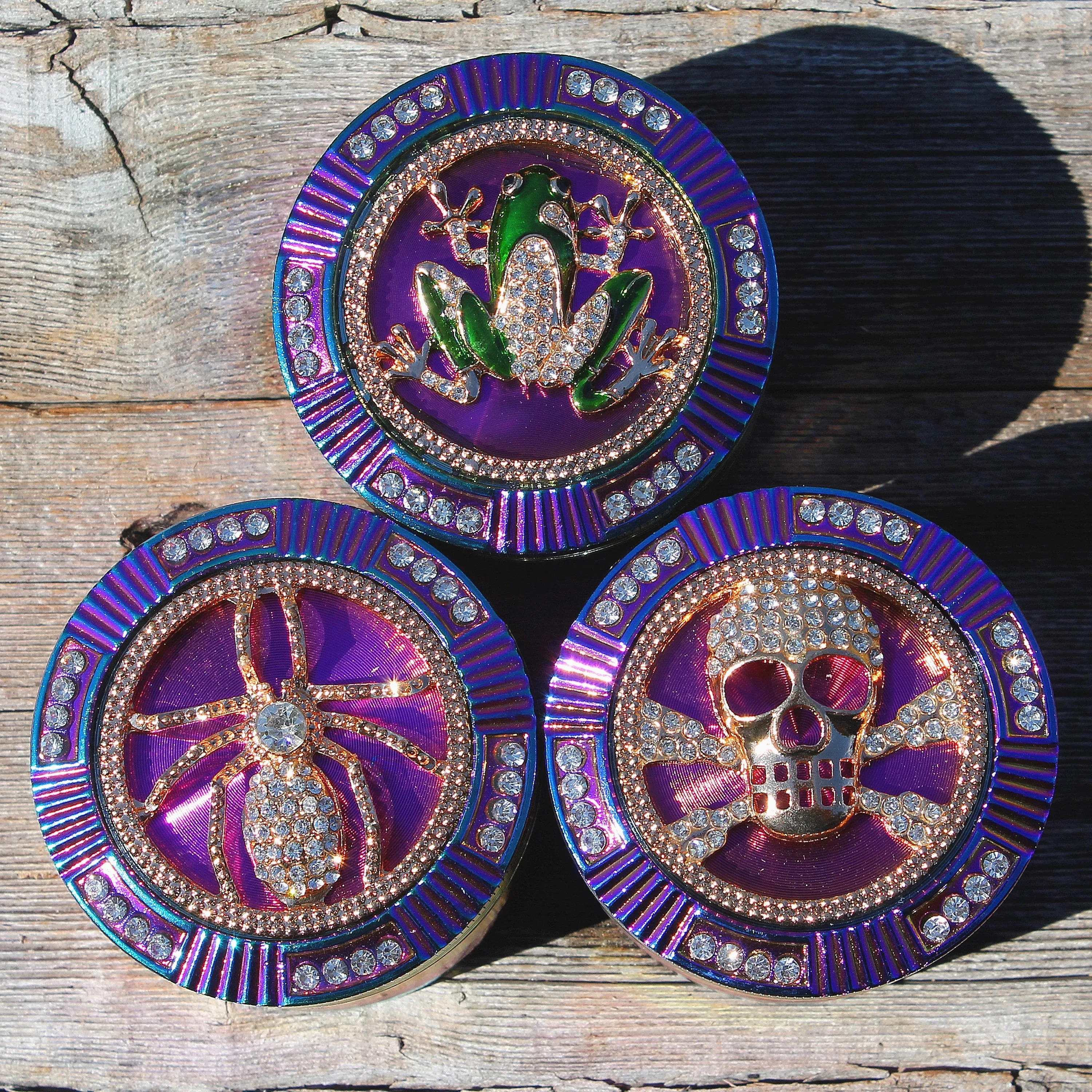 2.5 "64 مللي متر سبائك الزنك طاحونة الضفدع الجمجمة العنكبوت المغناطيسي الثقيلة كبيرة 4 قوس قزح حجر الراين الماس بلينغ طاحونة #1