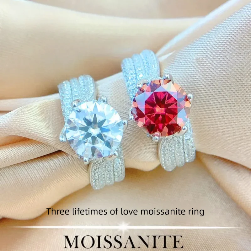 5CT D Color Moissanite Ring For Women 925 Sterling Silver with White Gold Plated Lab Diamond Engagement Wedding Band Jewelry