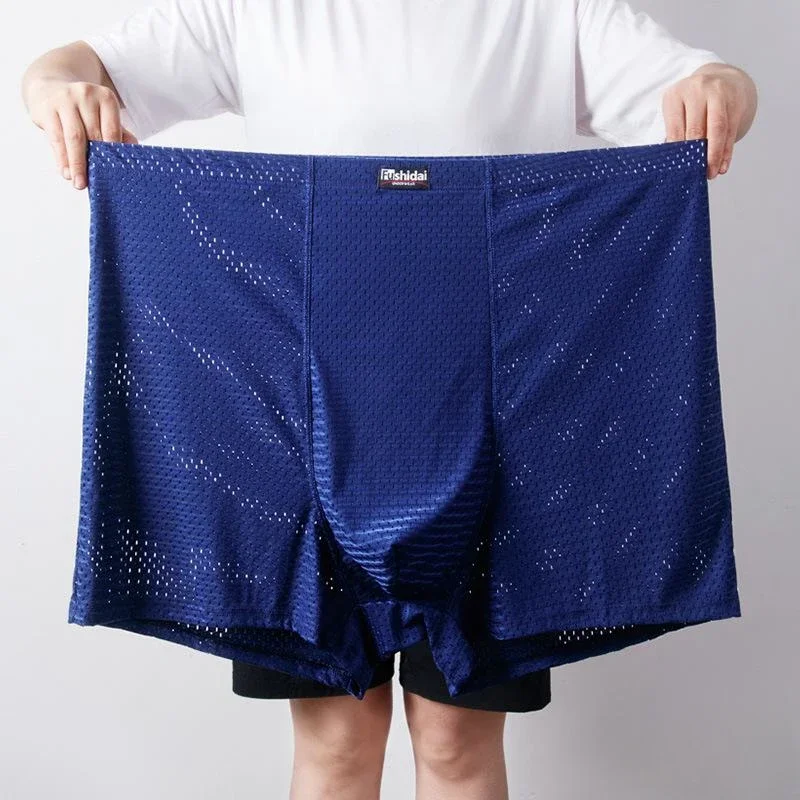 

Men's Summer Ice Silk Mesh Breathable Underwear Loose High Waist Boxers Shorts 13XL Sports Antibacterial Flat Corner Underpants