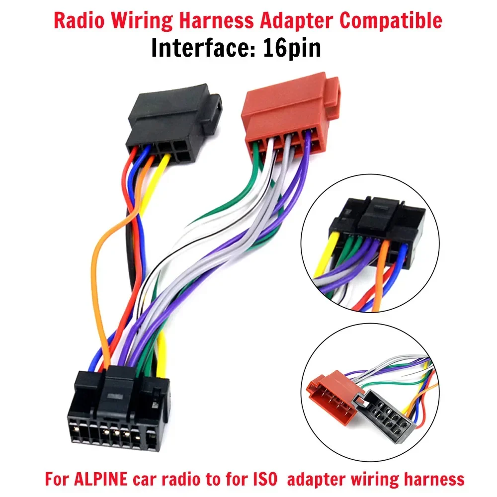 Автомобильный 16-контактный адаптер жгута проводов радио, совместимый с вилкой проводки автомобильной стереосистемы Alpine, разъем ISO, автомобильная электроника
