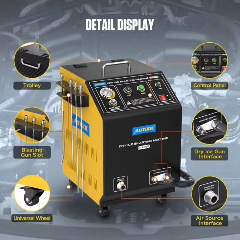 2025Best Sale AUTOOL HTS705 110V 220V Auto Car Dry Ice Blasting Cleaning Machine Blaster Engine Carbon Cleaner