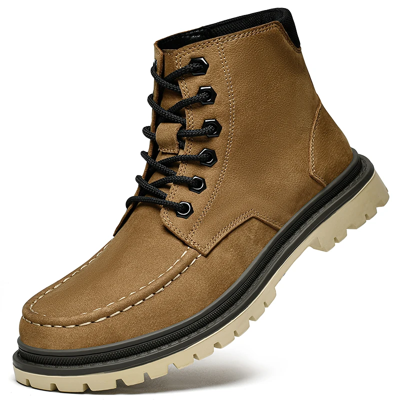 

New Men's Retro PU Leather High-top Desert Boots Round-toe Work Boots Outdoor Street Autumn and Winter Shoes Zapatos Para Hombre