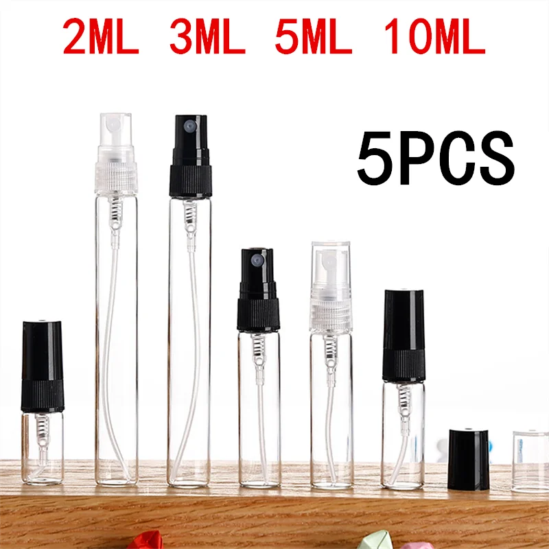 New 5PCS 2/3/5/10ML Black Sample Bottle Portable Glass Perfume Bottle Empty Refillable Bottle Cosmetics Bottle Thin Glass Vials