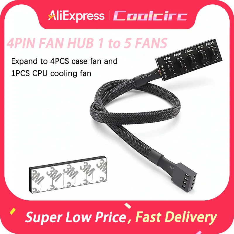 Coolcirc 1-to-5 Channel PWM Fan Hub - 4-Pin Splitter for PC CPU &amp; Case Fans