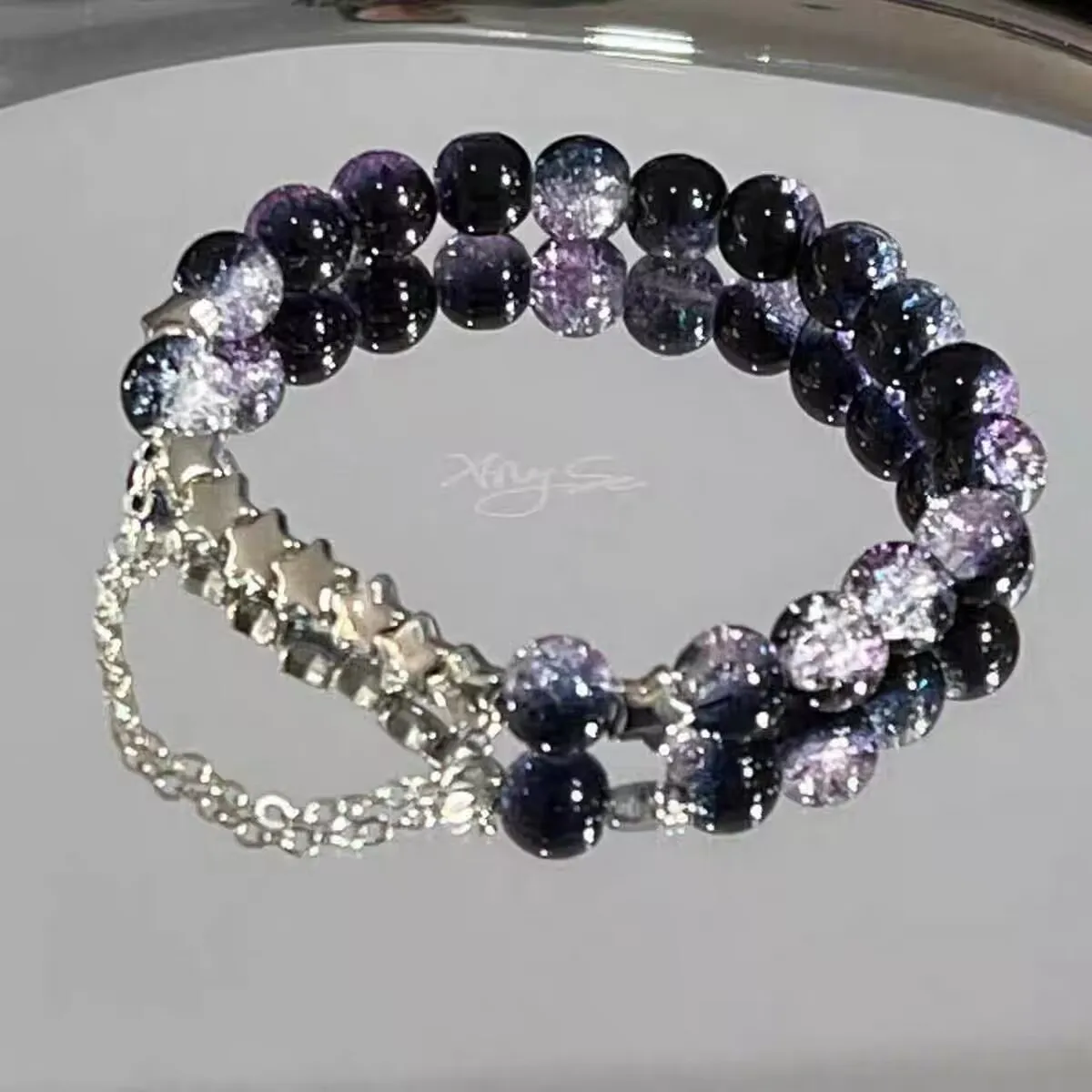 

Star black purple gradual change popping glass bracelet female galaxy hanging bracelet niche girlfriend sweet cool gift