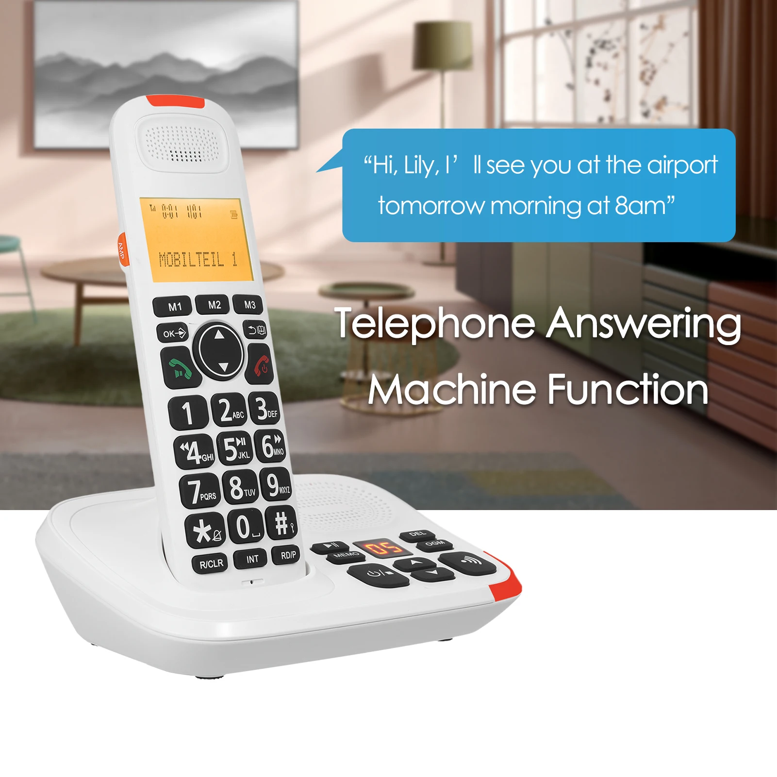 Bisofice Cordless Expandable Phone System with Telephone Answering Cradle 3 Lines Display Caller ID Support 5 Handsets