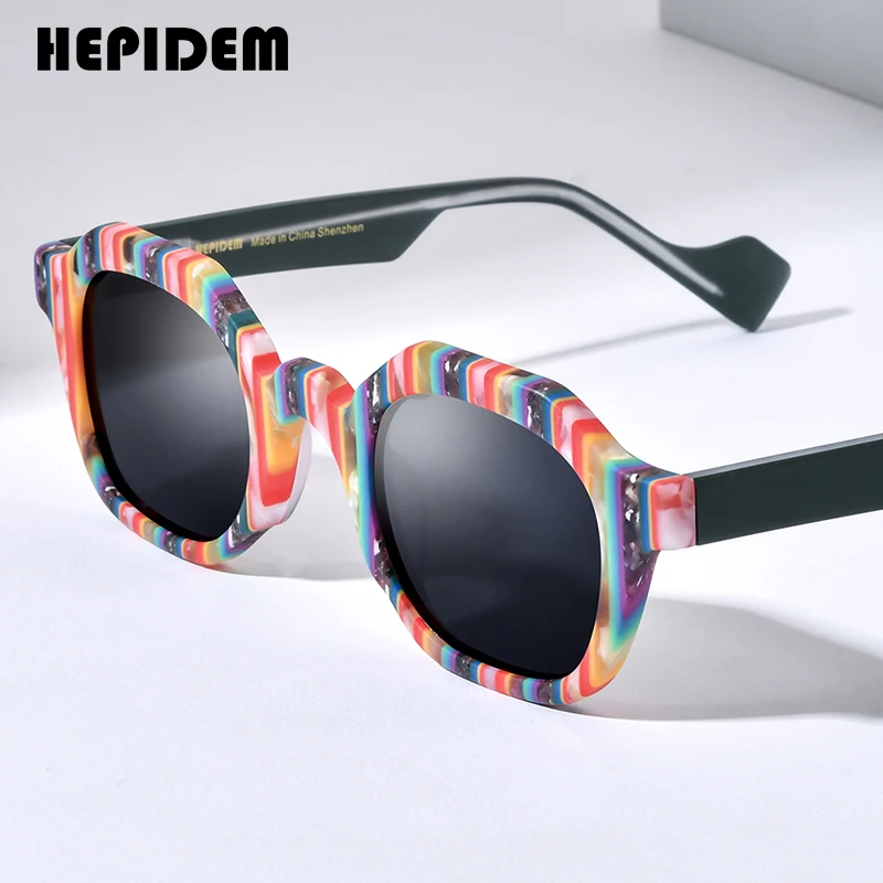 HEPIDEM Acetate Polarized Sunglasses Women Trendy Famous Brand Design Thick Big Size Square High-end Sun Glasses Men gm y2k 9389