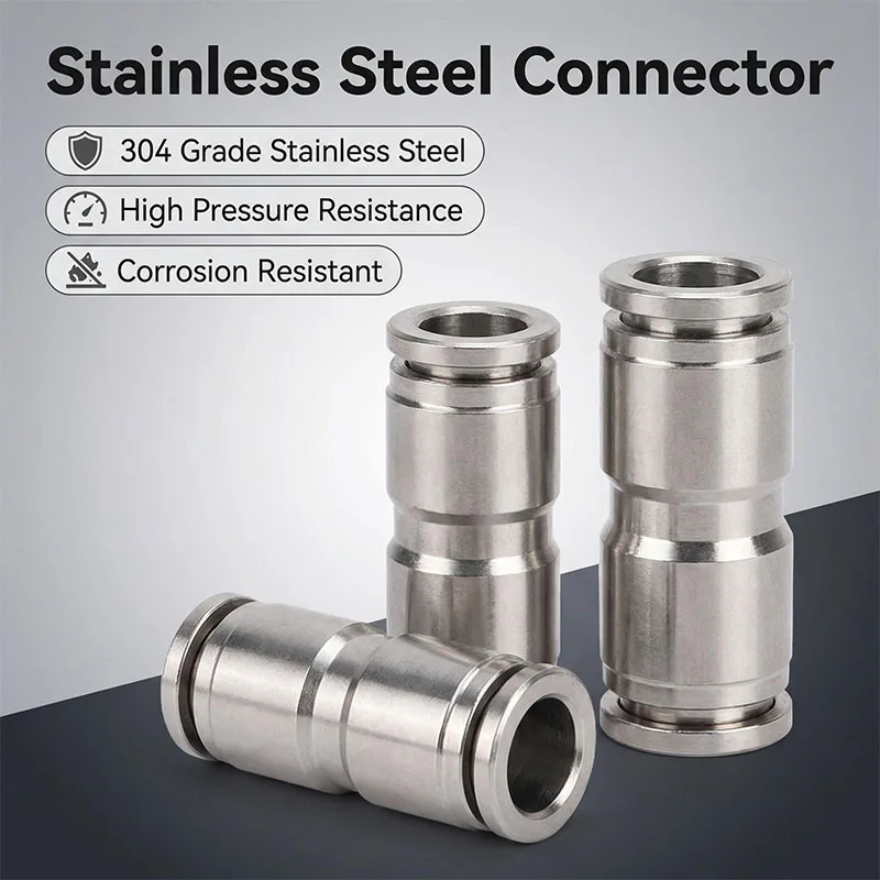 

304 Stainless Steel Metal PU PG Variable Diameter Trachea 6 8 10 12 14 16mm High Pressure Quick Insertion Pneumatic Connector