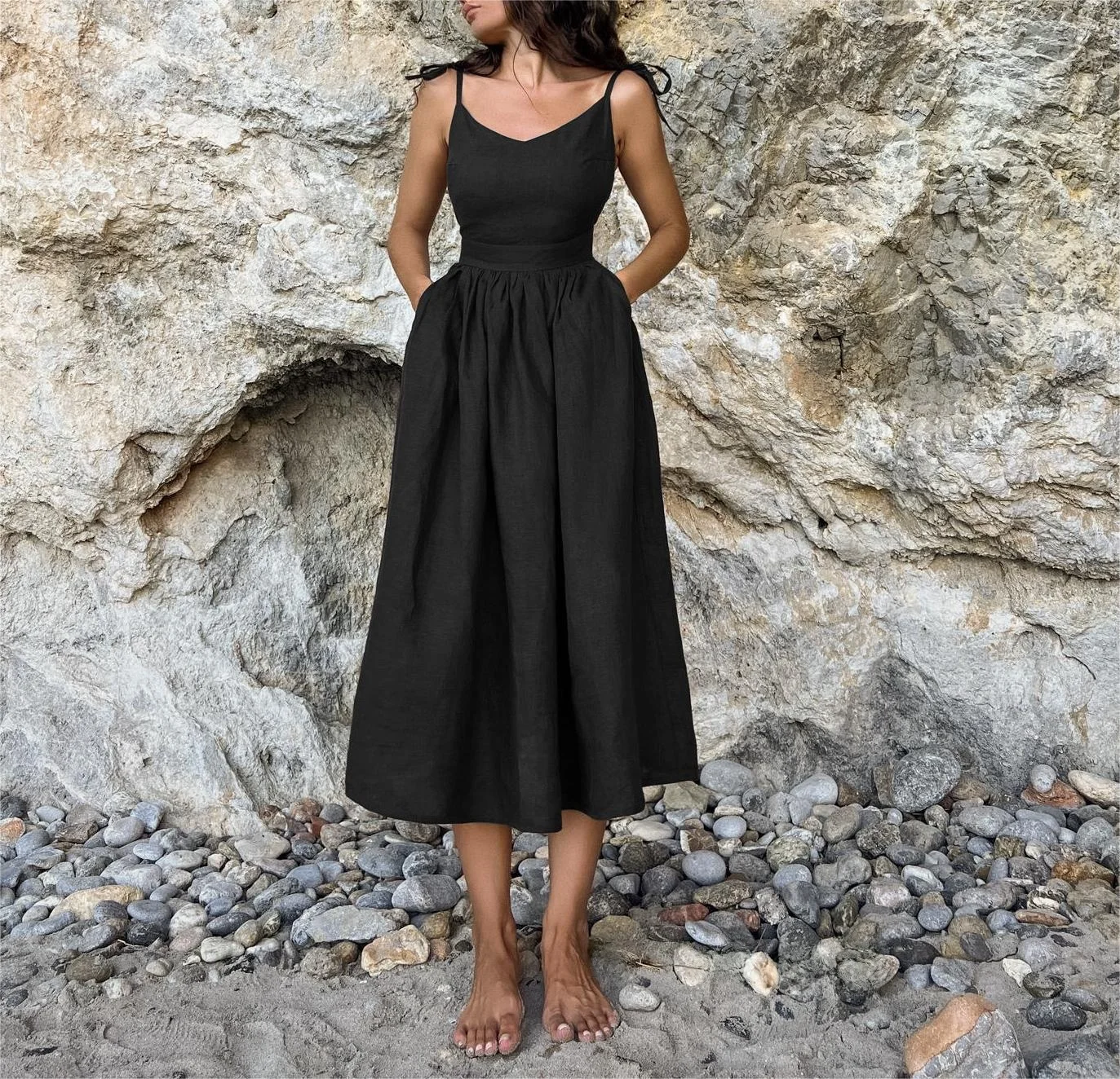 فستان صيفي طويل كاجوال للسيدات من Summer Beach Vaion Sle، تنورة طويلة حلوة عالية الخصر، صورة ظلية على شكل حرف A بدون Sl... #5