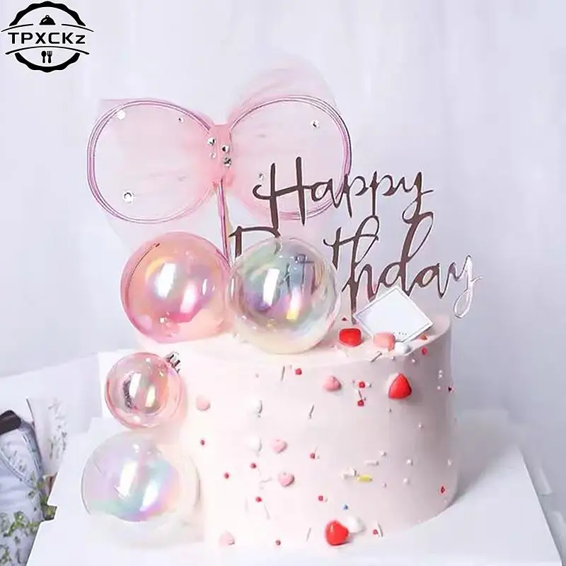 4/6/10pcs 3/4/5/6cm Colorful Cake Topper Clear Bubble Ball Cake Decor Kid Girl Birthday Party Decor Anniversary Wedding Supplies