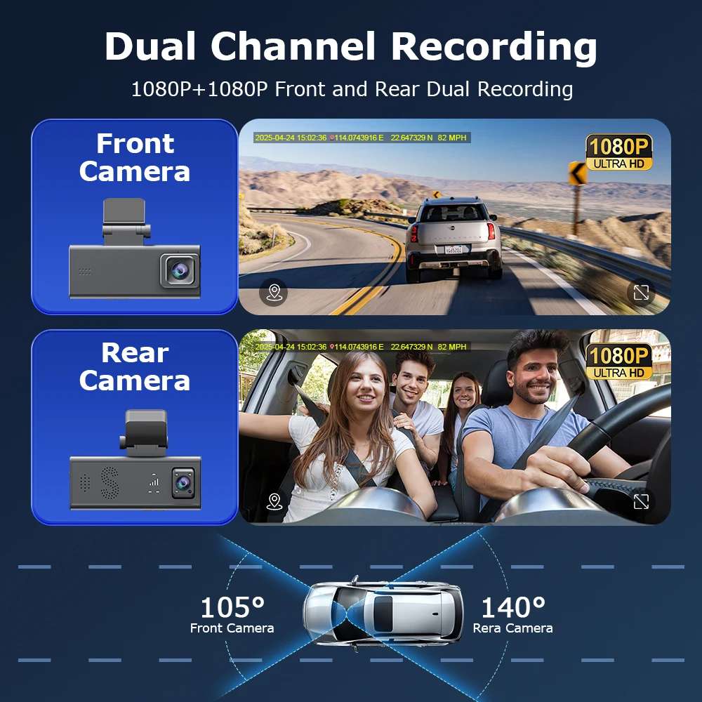 SHIWOJIA Dash Cam Dual Lens 4K UHD Recording Dual Lens Vehicle Car Camera DVR Night Vision Video Recorder with GPS 24H Parking