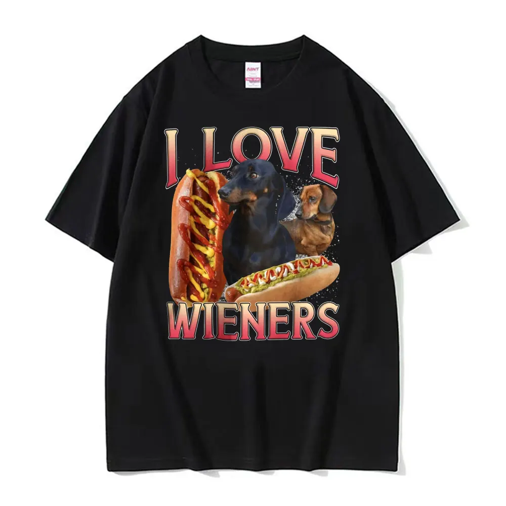 Cute I Love Wieners Dog Lover Funny Ironic Meme T Shirt Unisex High Quality T-shirts Men Summer Casual Oversized Comfort T-shirt