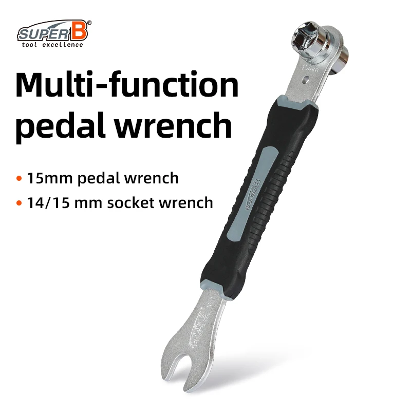 Ferramenta de reparo de bicicleta super b, chave de pedal multifuncional, soquetes de 15 mm e 14/15 mm, aço de alta qualidade tratado termicamente