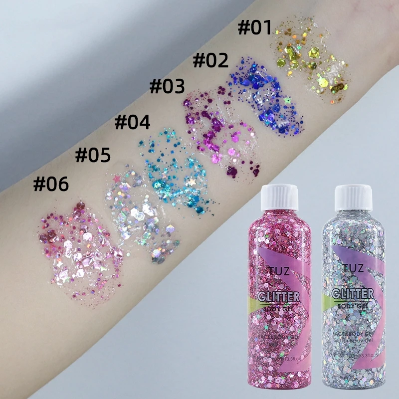 Gel glitter impermeabile multiuso – Decorazione lucida per il corpo, il viso e i capelli, lucida e di lunga durata per il trucco di feste e festival