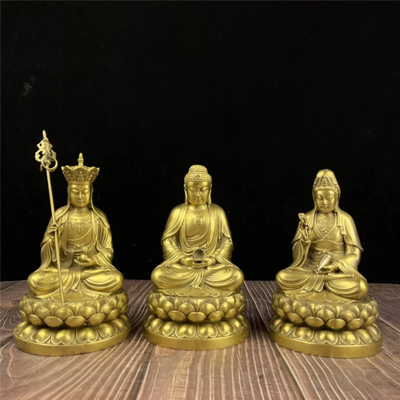 

Ancient Yunzhai Western Three Holy Ornaments Guanyin Bodhisattva Amitabha Great Trend to Brass Buddha Statue