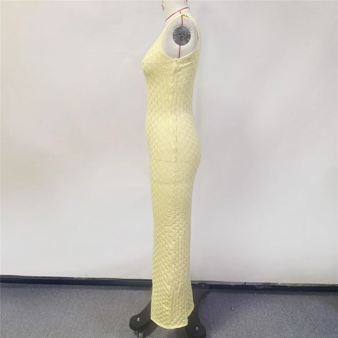 Hohlgewebtes, ärmelloses, gehäkeltes, gestricktes Tunika-Strandkleid, Strandkleidung, Strandmode, Strandüberwurf, Urlaub, Damen, Frauen, V6091 – Detail 10