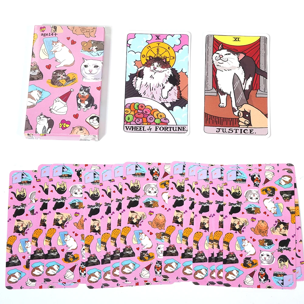 Baraja de Tarot Original de gato Meme, baraja de Tarot de gato mayor 22, Tarot de gato Witchy divertido, Kawaii Uwu gato, Tarot lindo Rosa divertido
