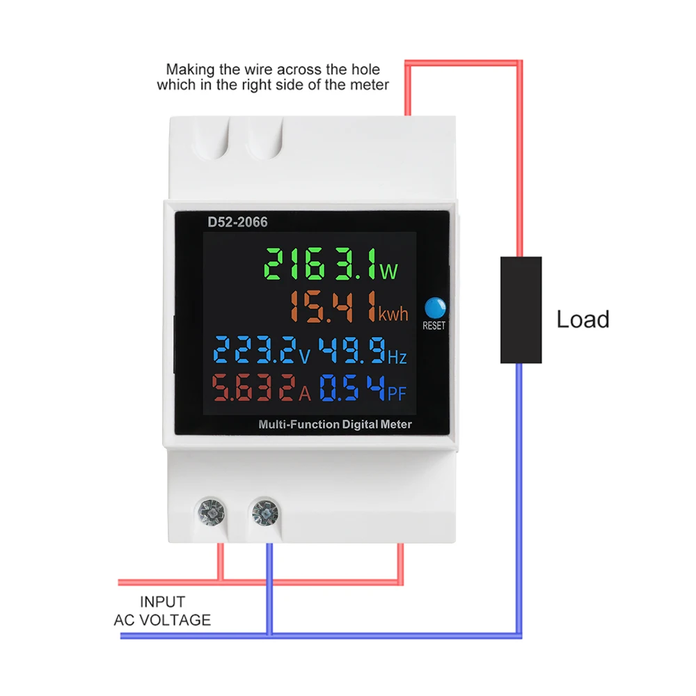 TNCE D52-2066 AC monitor 220V 100A Voltage Current Power Factor Active KWH Electric energy Frequency meter VOLT AMP Din Rail - view 6
