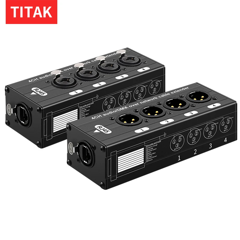 TITAK STP RJ45 Cat5/Cat6 Ethernet Extender to 4 Channel 3Pin XLR for Live Stage,Sound,Lighting,Audio Recording Studio