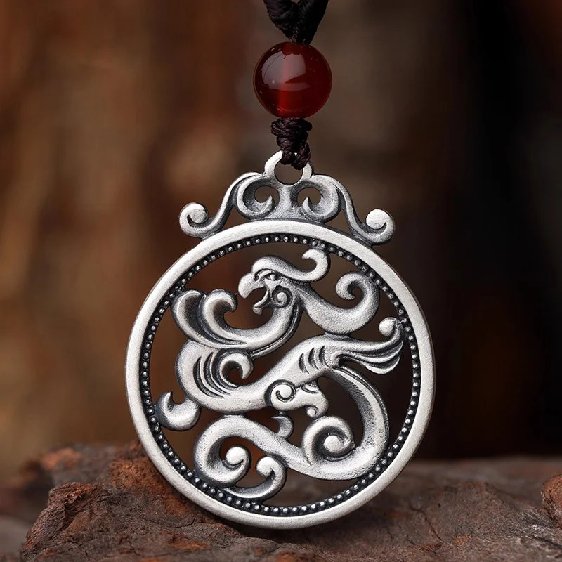 Ethnic Style Phoenix Pendant For Men Jewelry Vintage Hollow Animal Necklace Male Sweater Chain Accessories