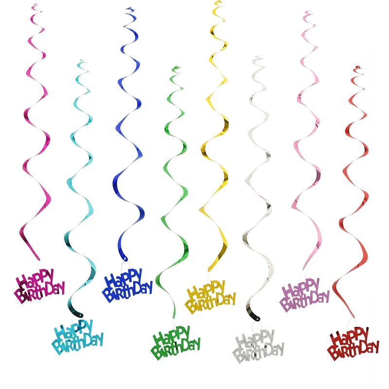 6 pçs/set feliz aniversário espiral banner teto pendurado decoração estrela guirlanda pvc redemoinho banner para crianças festa de aniversário