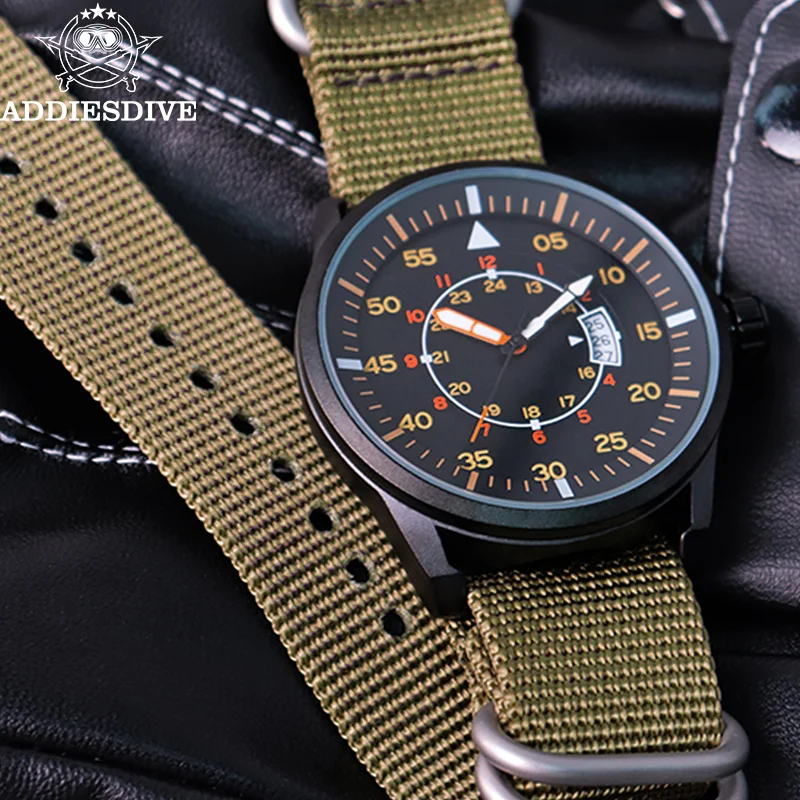 Addiesdive ساعات كوارتز رجالية رياضية 44 مللي متر حزام نايلون ساعات زجاجية معدنية 50 متر مقاوم للماء JD1508 ساعة اليد Relogio Masculino
