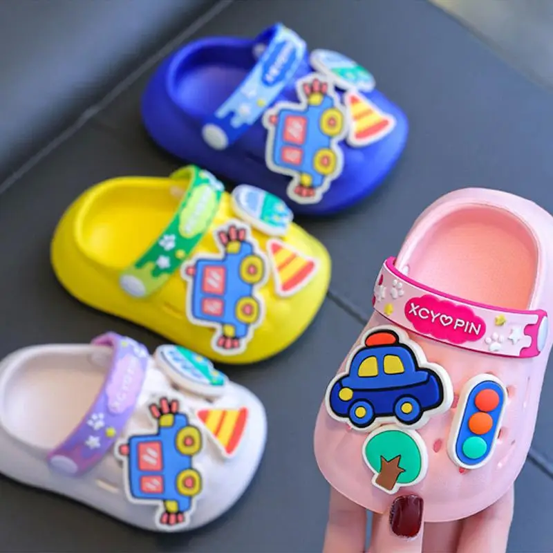 

Summer Baby Hole Shoes Soft-Soled Non-Slip Cute Boys Slippers Cartoon Car Girls Sandals Korean Kids Sandalwood