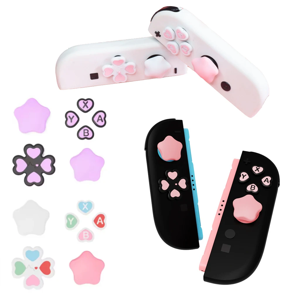 Love Star Silicone Soft D-pad Cross Button ABXY Key Sticker Skin Case For Switch 2/NS oled Joy-con Thumb Stick Grip Cap Cover