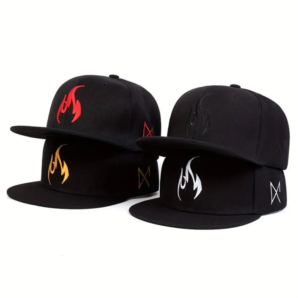 Fashionable Polyester Hip-hop Hats Adjustable Breathable Sunscreen Hat Flame Embroidery Flat Edge Baseball Caps Versatile Use