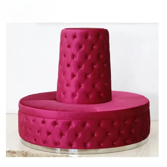 

Modern Large Diamond Round Tufted Sofa Pink Velvet Reception Waiting Round Hotel Lobby Sofa Salon