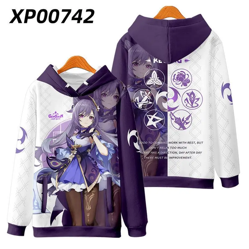 Anime Genshin Impact Keqing Jackets Autumn Winter Outerwear Fashion Hooded Outwear Slim Fit Hoody Birthday Gifts Boys Girls